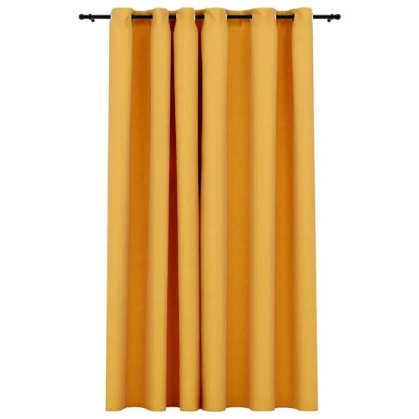 VIDAXL Rideau Occultant Aspect De Lin Avec œillets Jaune 290×245 Cm Réductions 3