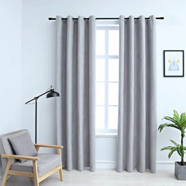 Authentic Original licence VIDAXL Rideaux Occultants Avec Anneaux En Metal 2 Pcs Gris 140×245 Cm 1