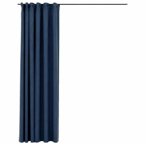 VIDAXL Rideau Occultant D’aspect De Lin Avec Crochets Bleu 290×245 Cm Boutique 8