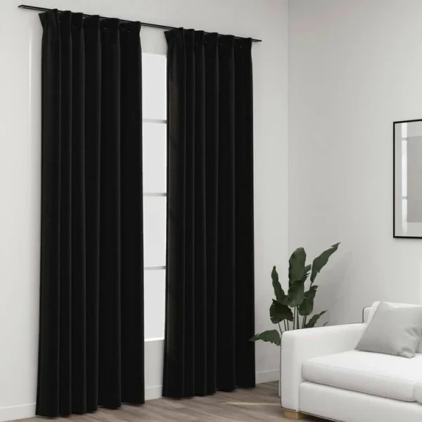Authentic Original licence VIDAXL Rideaux Occultants Aspect Lin Crochet 2pcs Anthracite 140x225cm 1