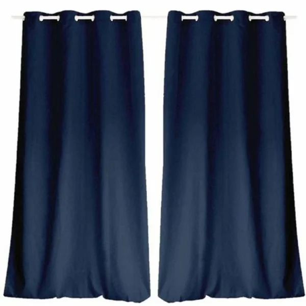 TOILINUX Lot De 2 Rideaux Unis Effet Bachette 8 œillets – 135 X 240 Cm – Bleu Marine qualité supérieure 1