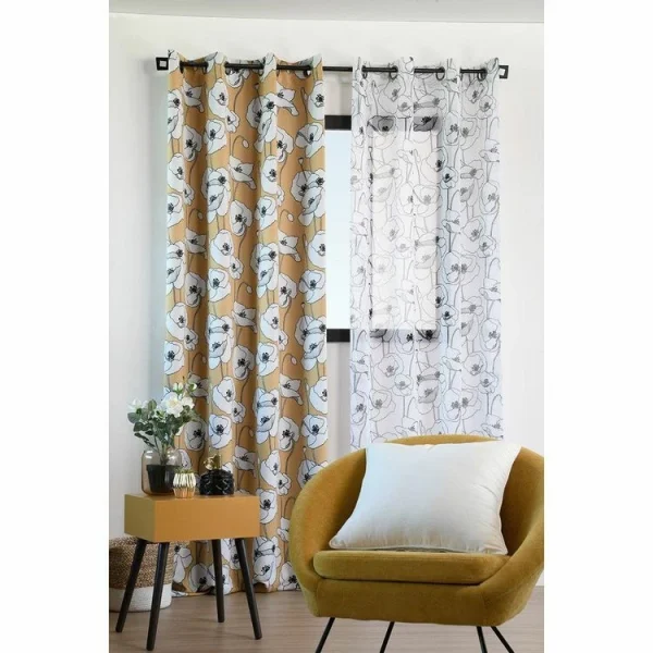 Pas Cher soldes France Lovely Casa Rideau à œillets Occultant 140×260 Cm Diane Moutarde 4