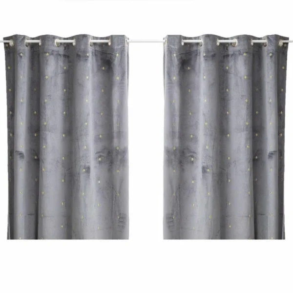 TOILINUX Lot De 2 Rideaux Avec Tissage Brodé Doré 8 œillets- 140 X 260 Cm – Gris mode 1