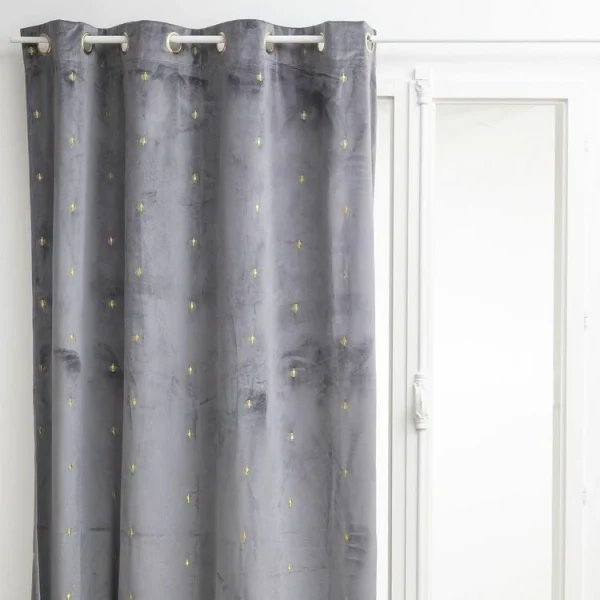 TOILINUX Lot De 2 Rideaux Avec Tissage Brodé Doré 8 œillets- 140 X 260 Cm – Gris mode 3