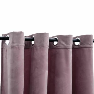 Retour Gratuit VIDAXL Rideau Occultant Avec Anneaux En Metal Velours Rose 290×245 Cm 12