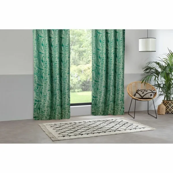 Pas Cher Magasin Soldes ATMOSPHERA Rideau Tissage Jacquard Folha – 140 X 260 – Vert Cèdre 3