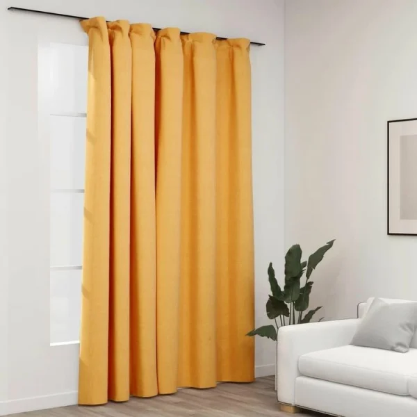 VIDAXL Rideau Occultant D’aspect De Lin Avec Crochets Jaune 290×245 Cm magasin en ligne 1