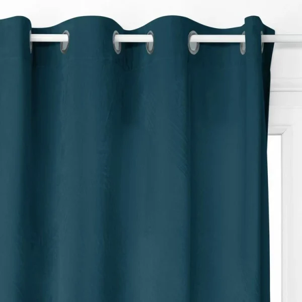 Les achats en ligne TOILINUX Lot De 2 Rideaux Occultants En Polyester Effet Velours – Bleu Canard – 140 X 260 Cm 5