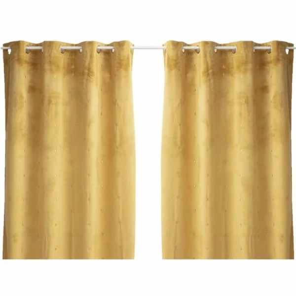 TOILINUX Lot De 2 Rideaux Avec Tissage Brodé Doré 8 œillets – 140 X 260 Cm – Ocre à prix promos 1