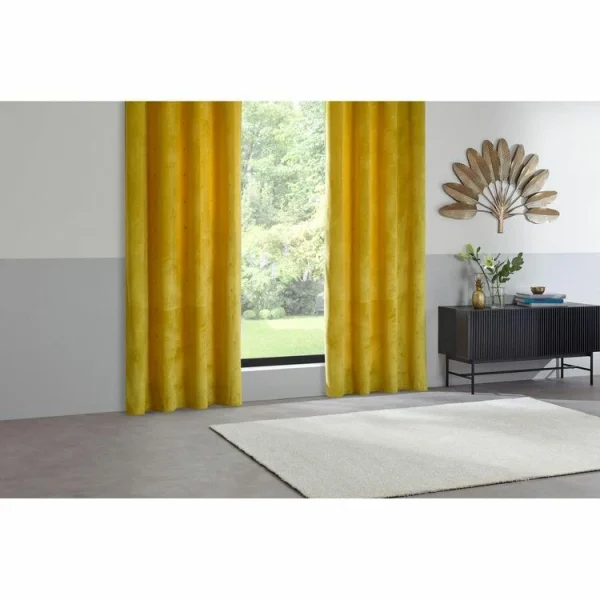 TOILINUX Lot De 2 Rideaux Avec Tissage Brodé Doré 8 œillets – 140 X 260 Cm – Ocre à prix promos 3