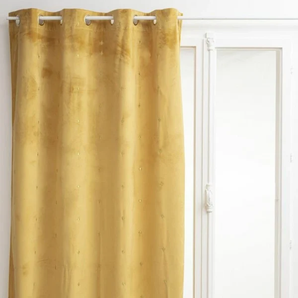 TOILINUX Lot De 2 Rideaux Avec Tissage Brodé Doré 8 œillets – 140 X 260 Cm – Ocre à prix promos 4