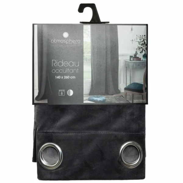 achetez pas cher ATMOSPHERA Rideau Occultant En Velours Gris Foncé – 140 X 260 Cm 5