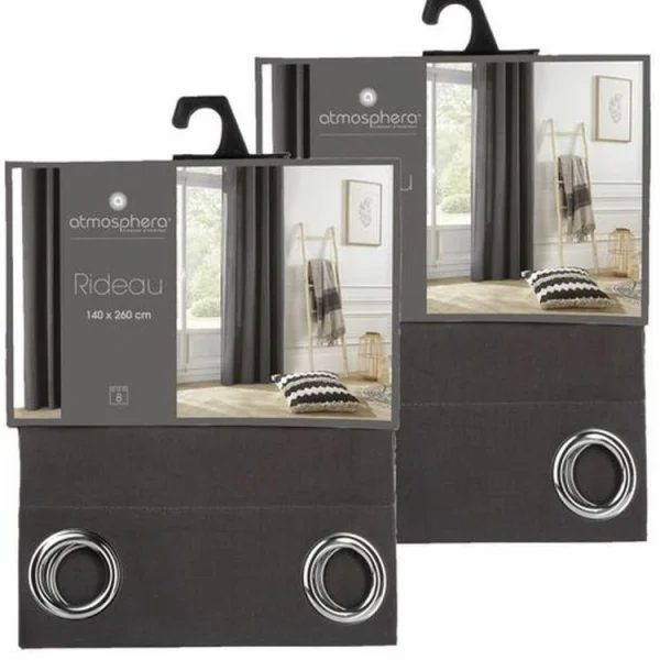 Achat VIDAXL Rideaux Avec Anneaux En Metal 2 Pcs Coton 140×245 Cm Gris 5