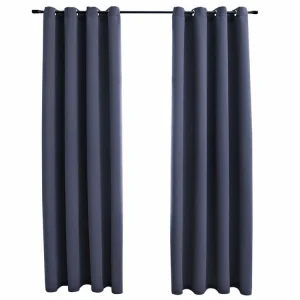 VIDAXL Rideaux Occultants Aspect Lin Avec Crochets 2pcs Bleu 140x245cm soldes magasin 8