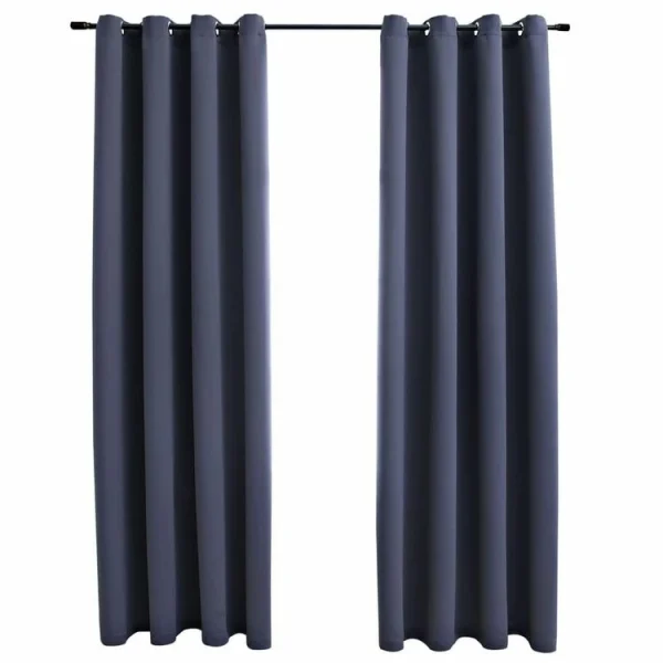 VIDAXL Rideaux Occultants Aspect Lin Avec Crochets 2pcs Bleu 140x245cm soldes magasin 3