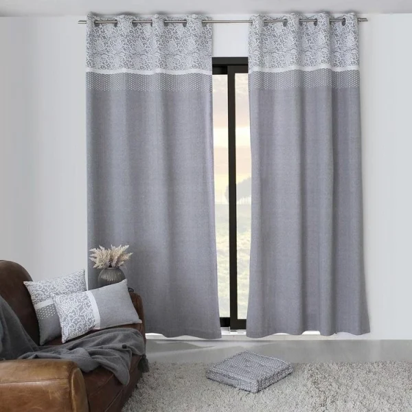 achat No Name Rideau à œillets 140×240 Elisa Gris Coton 1