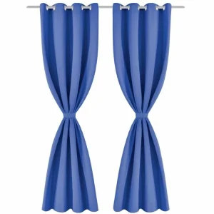 achat pas cher VIDAXL Rideaux Occultants Avec Anneaux En Metal 2 Pcs Bleu 140×245 Cm 8