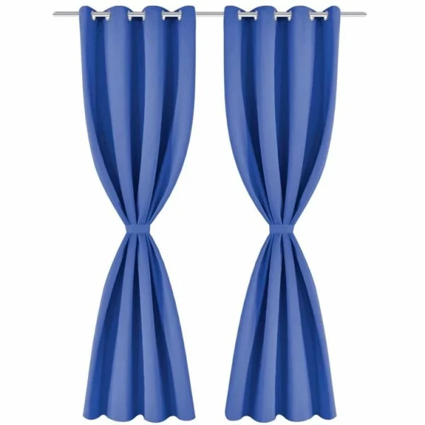 achat pas cher VIDAXL Rideaux Occultants Avec Anneaux En Metal 2 Pcs Bleu 140×245 Cm 3