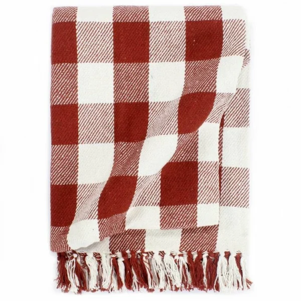 mode VIDAXL Couverture Coton Carreaux 220 X 250 Cm Rouge Delave 1