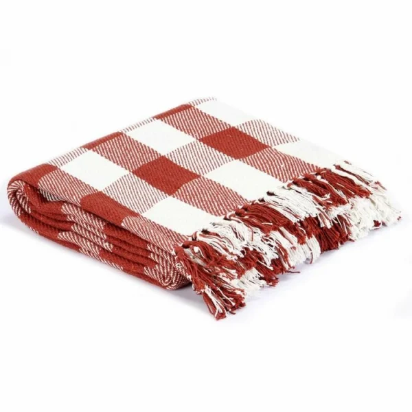 mode VIDAXL Couverture Coton Carreaux 220 X 250 Cm Rouge Delave 3