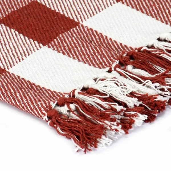 mode VIDAXL Couverture Coton Carreaux 220 X 250 Cm Rouge Delave 4