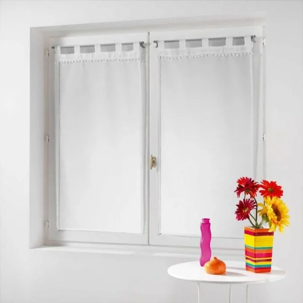 vente pas cher Paris Prix Paire De Voilages à Pompons Poupette 60x90cm Blanc 1