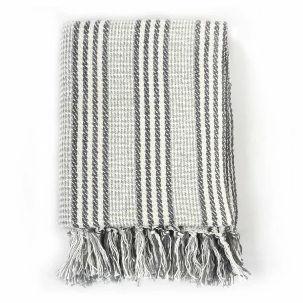 VIDAXL Couverture Coton A Rayures 160 X 210 Cm Gris Et Blanc marque pas cher 3