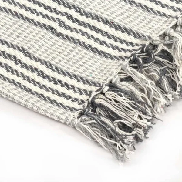 VIDAXL Couverture Coton A Rayures 160 X 210 Cm Gris Et Blanc marque pas cher 5