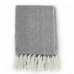 vente pas cher VIDAXL Couverture Coton A Chevrons 160 X 210 Cm Bleu Marine 10