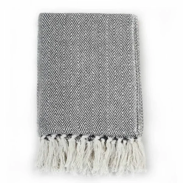 vente pas cher VIDAXL Couverture Coton A Chevrons 160 X 210 Cm Bleu Marine 3