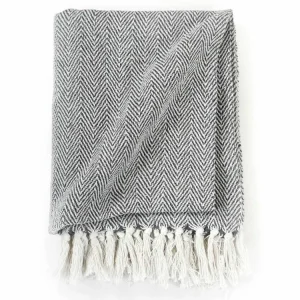 vente pas cher VIDAXL Couverture Coton A Chevrons 160 X 210 Cm Bleu Marine 12