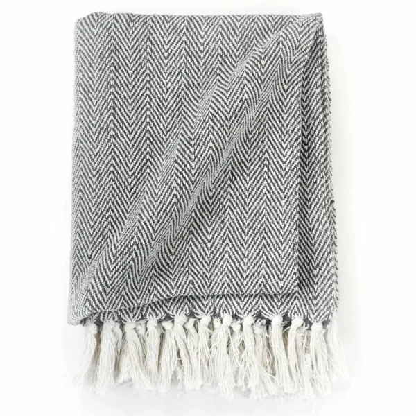 vente pas cher VIDAXL Couverture Coton A Chevrons 160 X 210 Cm Bleu Marine 4