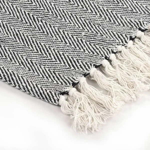 vente pas cher VIDAXL Couverture Coton A Chevrons 160 X 210 Cm Bleu Marine 5