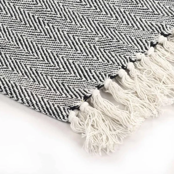 pas cher VIDAXL Couverture Coton A Chevrons 220 X 250 Cm Bleu Marine 5