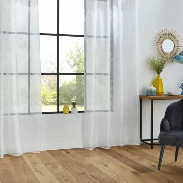 vente luxe pas cher ATMOSPHERA Voilage Dévo à Imprimé Feuille – 140 X 240 Cm – Blanc 4