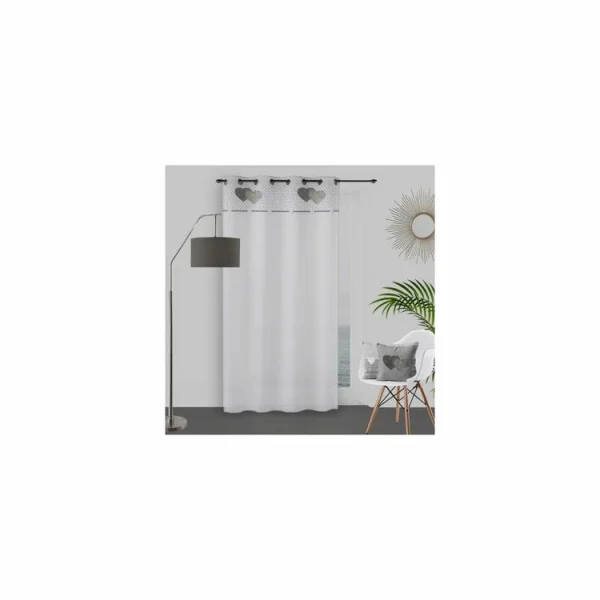 vente luxe pas cher Soleil D’ocre Voile à Oeillets Pur Coton 130×250 Cm LOVE Gris, Par Soleil D’Ocre 1
