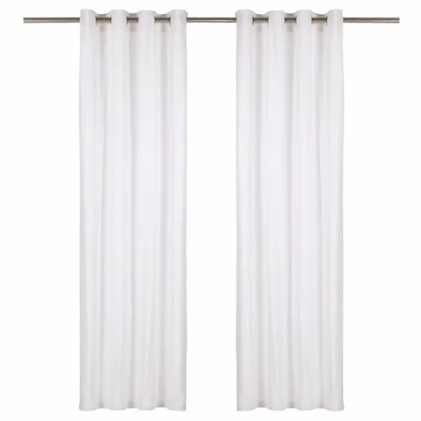 prix pas cher VIDAXL Rideaux Avec Anneaux En Metal 2 Pcs Coton 140×175 Cm Blanc 1
