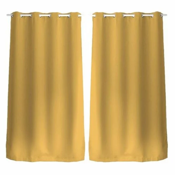 achat TOILINUX Lot De 2 Rideaux Unis Occultants Avec œillets – 140 X 240 Cm – Moutarde 1