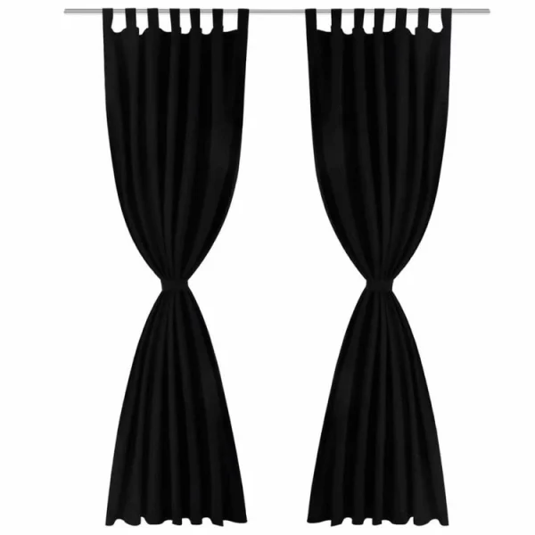 fashion pas cher VIDAXL 2 Pcs Rideau A Passant Micro Satin Noir 140 X 245 Cm 3
