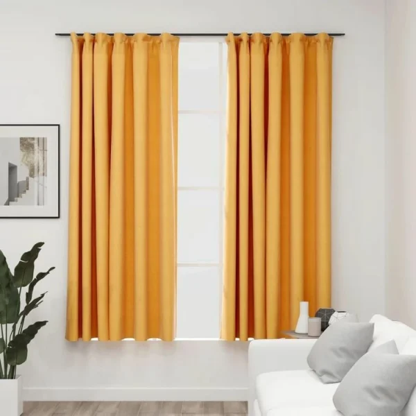VIDAXL Rideaux Occultants Aspect Lin Et Crochets 2 Pcs Jaune 140x175cm Service Clients Dédié 1