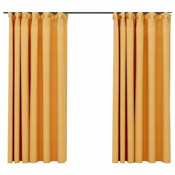 VIDAXL Rideaux Occultants Aspect Lin Et Crochets 2 Pcs Jaune 140x175cm Service Clients Dédié 3