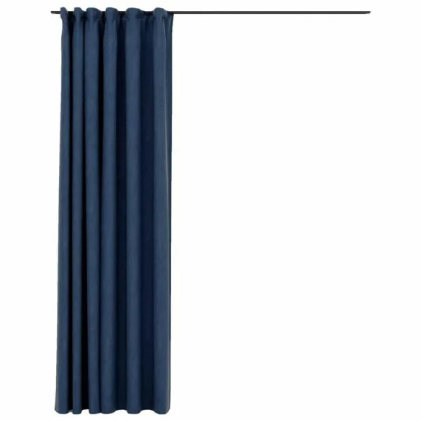 VIDAXL Rideau Occultant D’aspect De Lin Avec Crochets Bleu 290×245 Cm Boutique 3