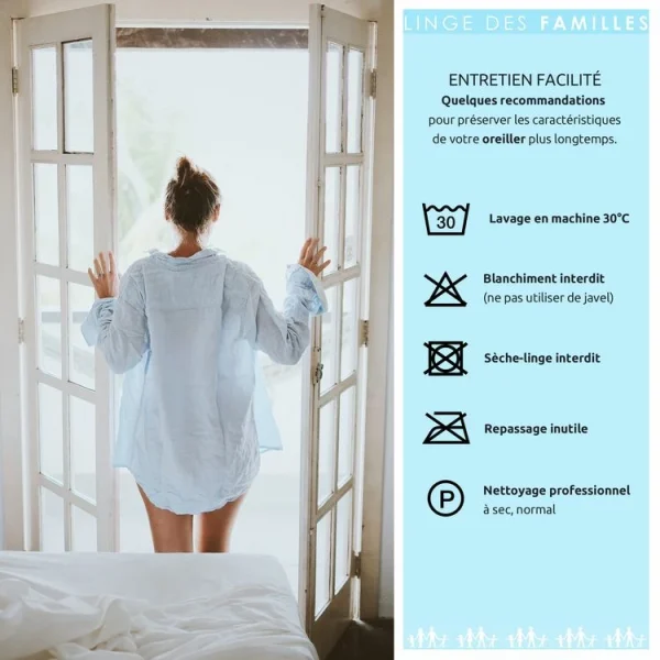 soldes ligne LINGE DES FAMILLES Oreiller Moelleux 60×60 – Effet Duvet – Propriétés Mémoire De Forme – Qualité Hôtellerie 5