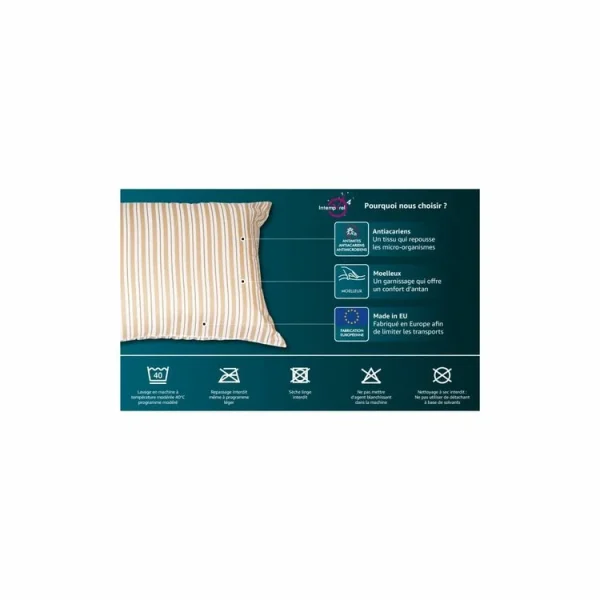 Soleil D’ocre Oreiller Anti-acarien D’ANTAN 60×60 Cm en promotion 5
