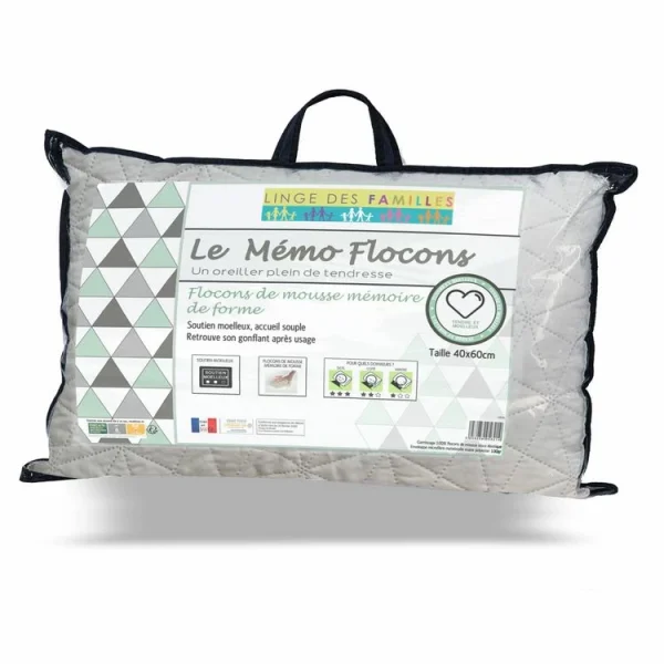 nouvelle saison LINGE DES FAMILLES Oreiller à Flocons Mémoire De Forme – Soutien Moelleux – Lavable En Machine – Certifié Œko-Tex® 1