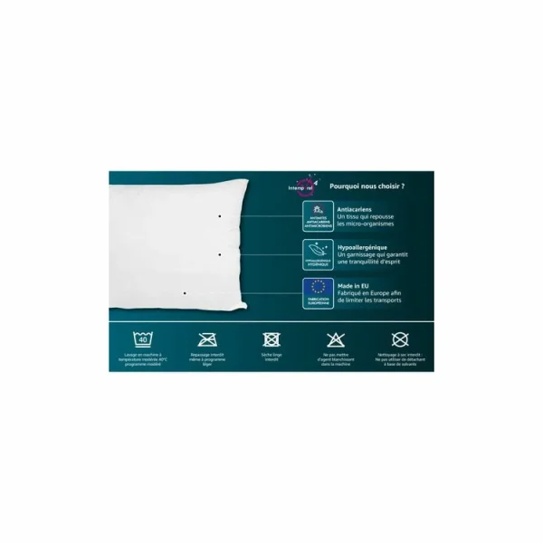 Authentic Original licence Intemporel Oreiller Anti-acarien CONFORT 40×40 Cm 3