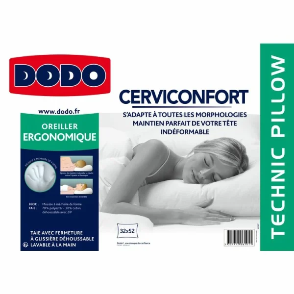 DODO Oreiller à Mémoire De Forme En Polycoton CERVICONFORT Retour Facile et Gratuit 1