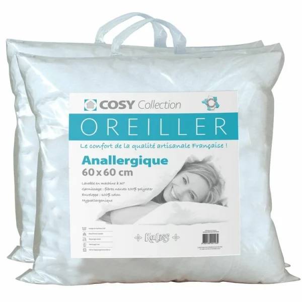 pas cher Le Linge De Jules Lot De 2 Oreillers 60X60 – Anallergique 1