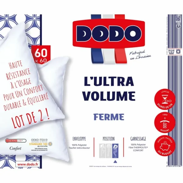 DODO Lot De 2 Oreillers En Microfibre Ferme Et équilibré ULTRA VOLUME grossiste en ligne 3