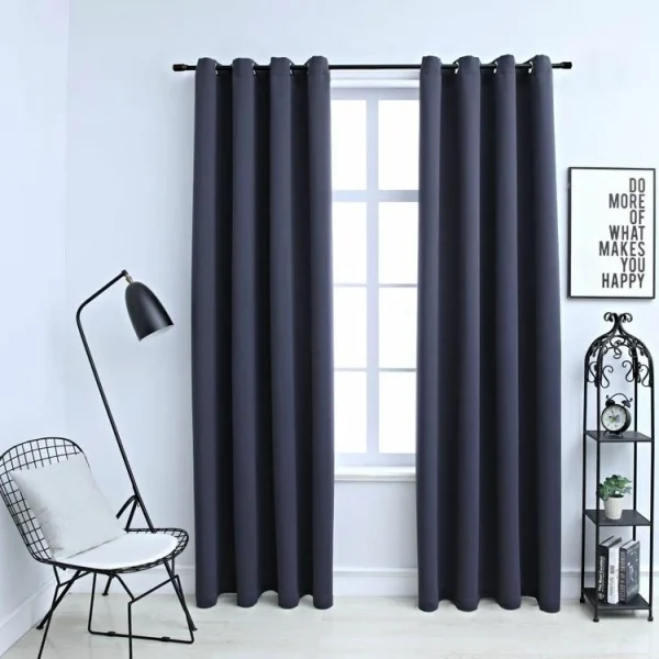 VIDAXL Rideaux Occultants Avec Anneaux Metal 2pcs Anthracite 140x225cm l'unique style 1